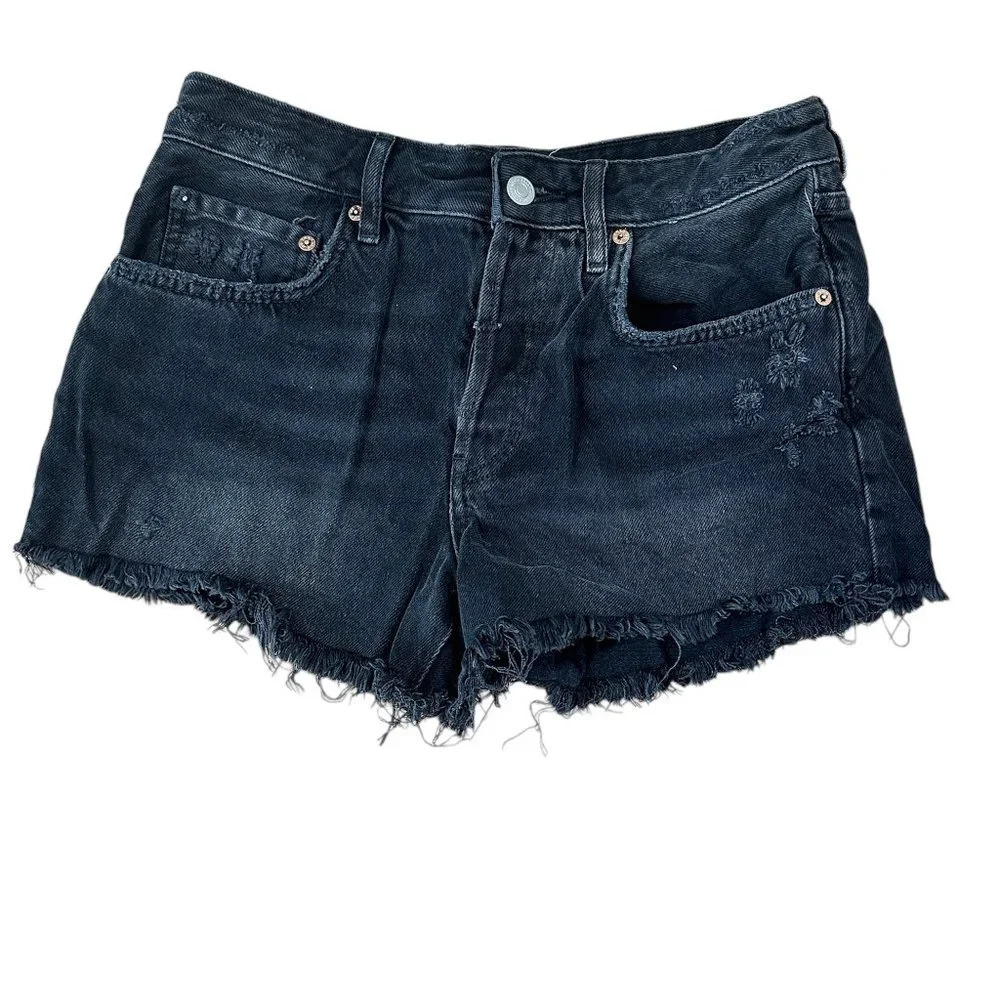 FREE PEOPLE WE THE FREE Distressed Cut Off Black Denim Jean Shorts - 27